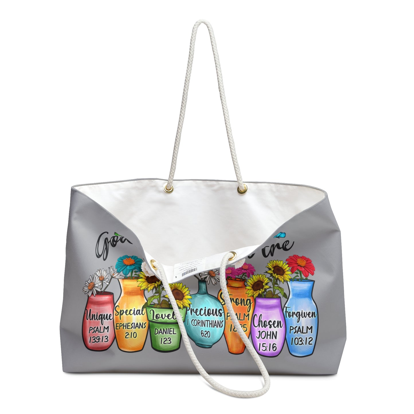 Boho Floral Weekender Bag | Inspirational Travel Tote | Quotes from Psalms | Perfect for Retreats, Gifts, Beach Days, and Picnics