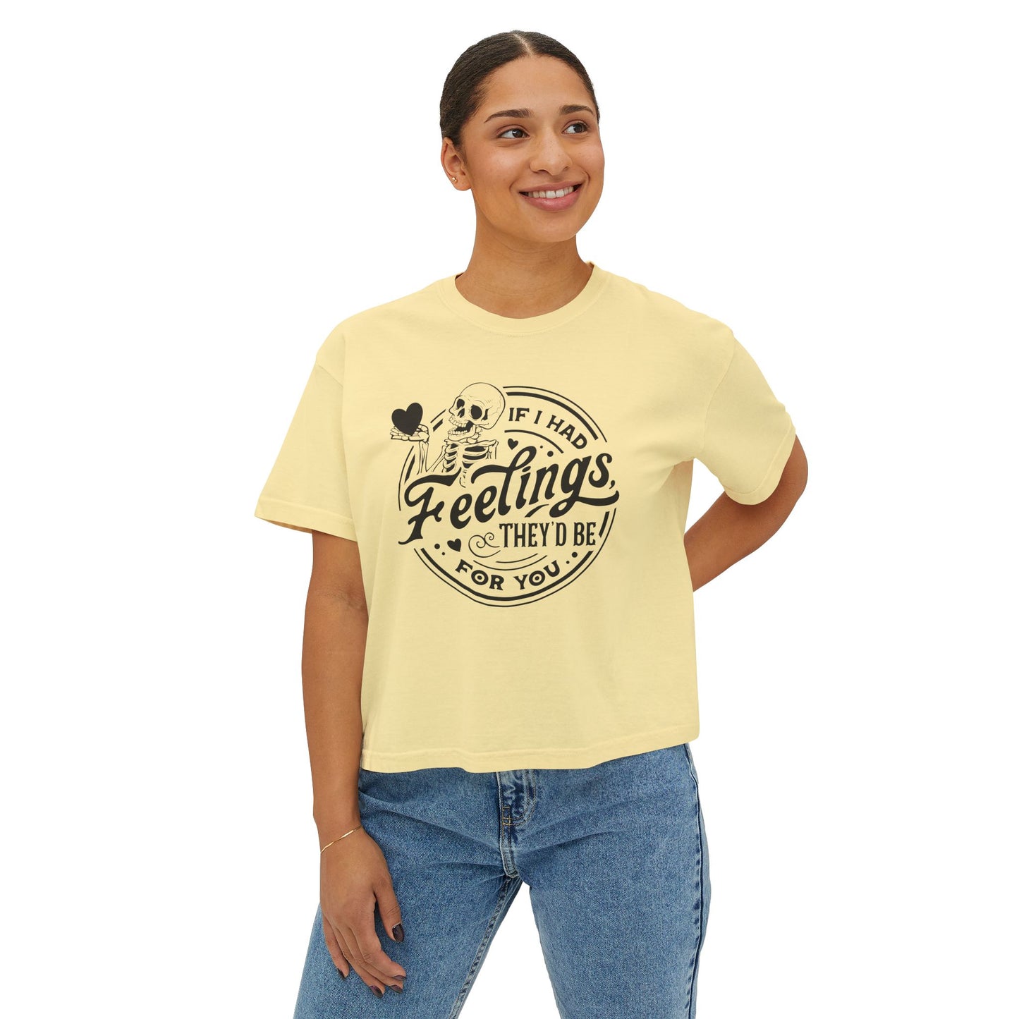 Skeleton Feelings Boxy Tee - Fun & Casual Valentine's Day Graphic Top for Women