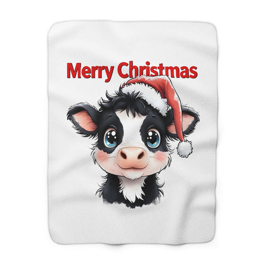 Cute Cow Christmas Sherpa Fleece Blanket, Cozy Home Decor, Holiday Gift, Kids Room, Farmhouse Style, Merry Christmas