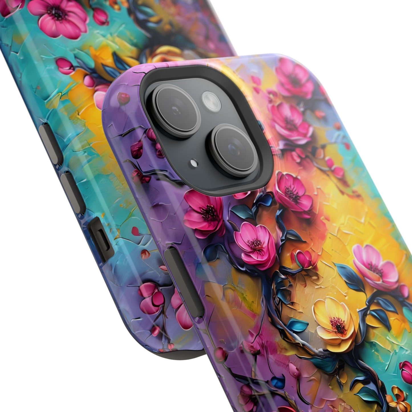 Floral Magnetic Tough Case, Vibrant Phone Cover, Durable Protection, Gift for Flower Lovers, Colorful Floral Design