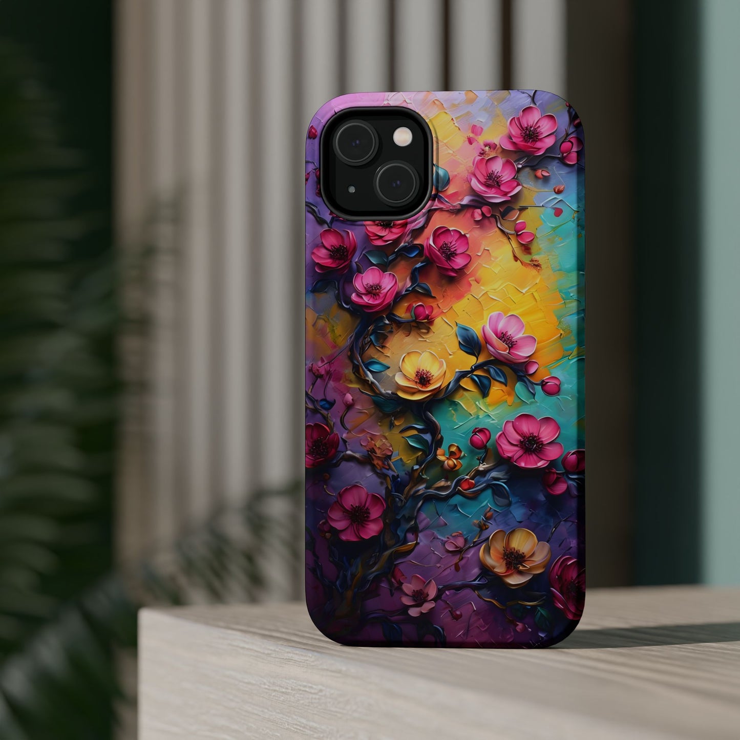 Floral Magnetic Tough Case, Vibrant Phone Cover, Durable Protection, Gift for Flower Lovers, Colorful Floral Design