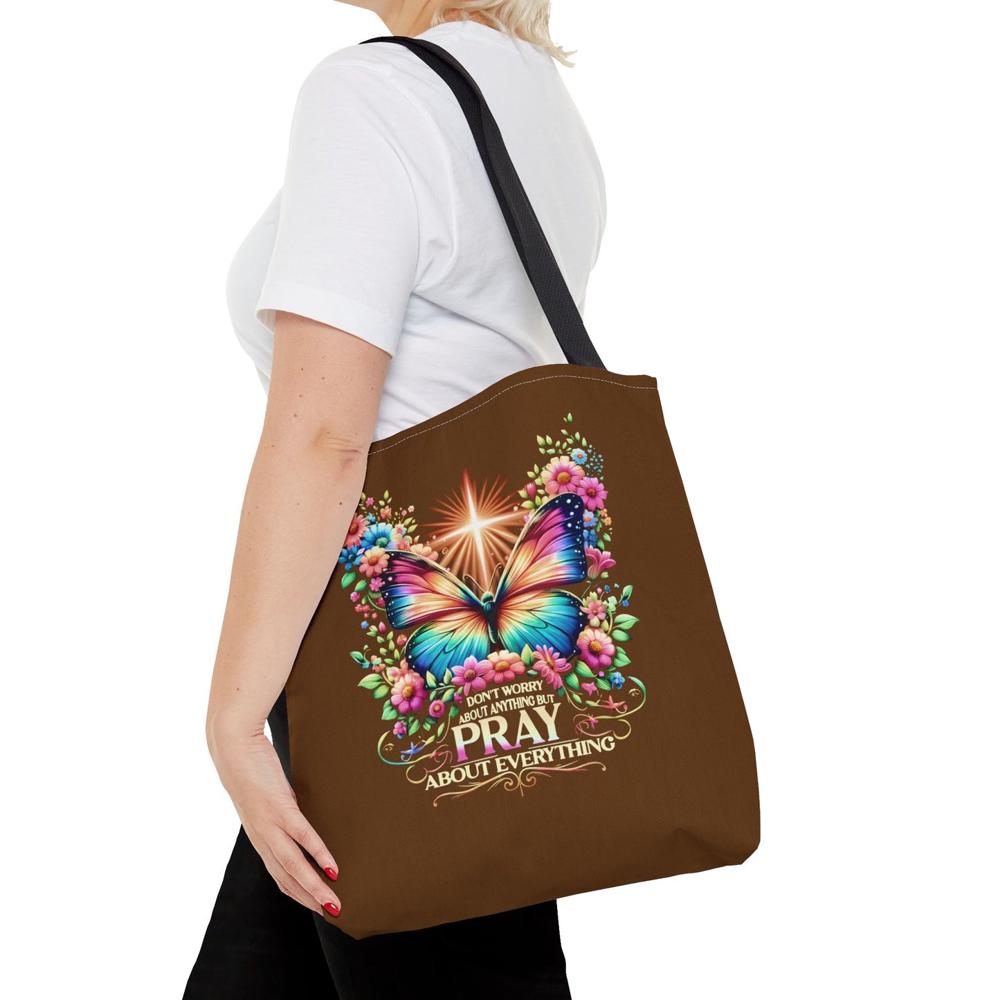 Inspirational Butterfly Tote Bag - "Don't Worry, Pray About Everything" - Motivational Gift, Eco-Friendly Tote, Reusable Shopping Bag,