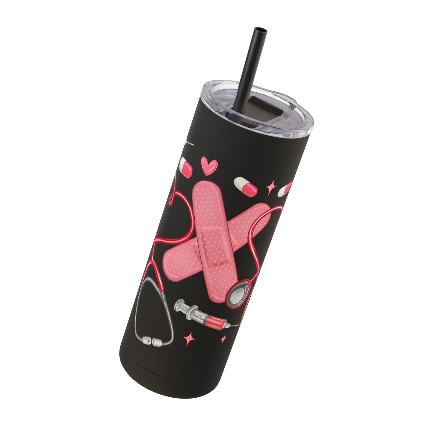 Healthcare Love Tumbler | 20oz Skinny Matte, Nurse Gift, Medical Student Accessory, Healthcare Appreciation, Stethoscope & Hearts