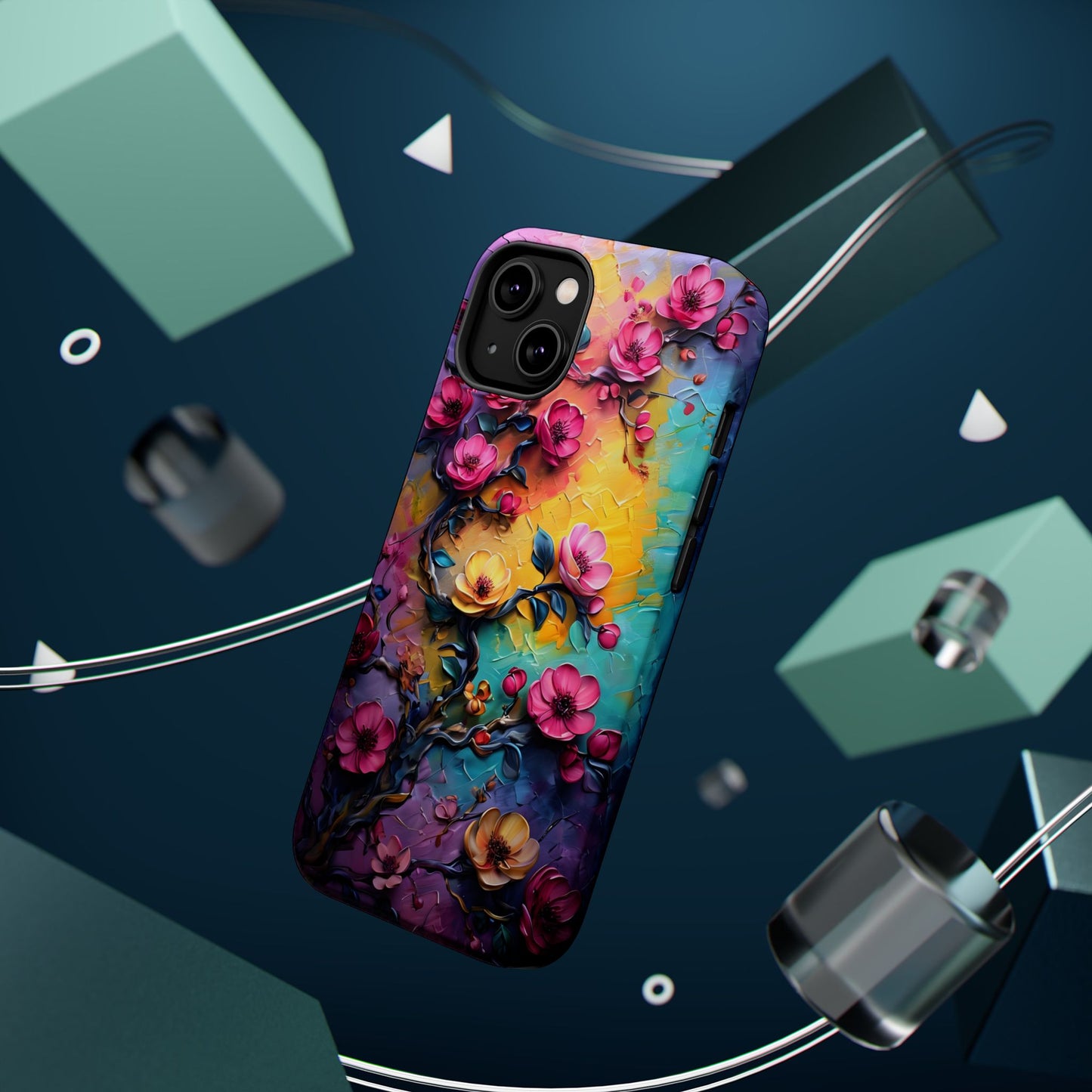 Floral Magnetic Tough Case, Vibrant Phone Cover, Durable Protection, Gift for Flower Lovers, Colorful Floral Design