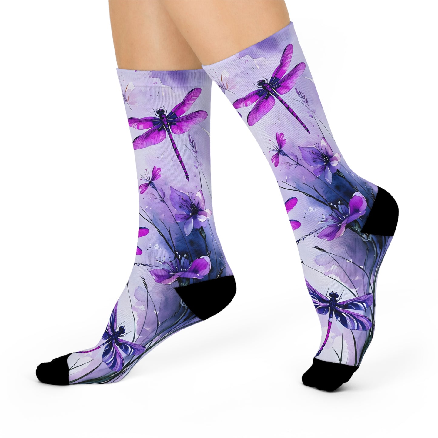 Whimsical Dragonfly Cushioned Crew Socks, Cozy Gift for Nature Lovers, Everyday Wear, Stylish Footwear, Magical Spring Accessories