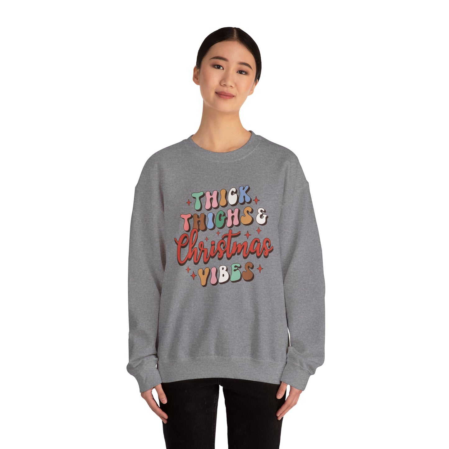 Thick Thighs & Christmas Vibes Sweatshirt, Cozy Holiday Crewneck, Funny Christmas Gift, Unisex Winter Apparel, Cute Christmas