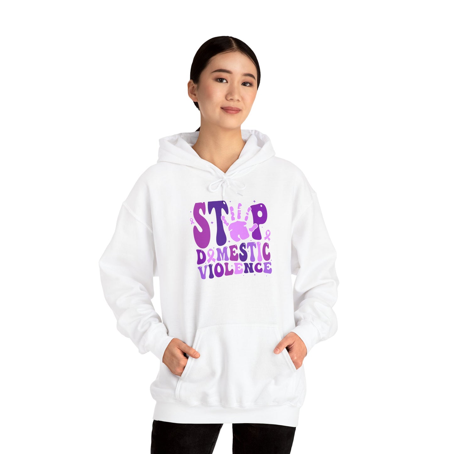 Stop Domestic Violence Hooded Sweatshirt, Unisex Awareness Hoodie, Gift for Activists, Comfort Wear for Support, Charity Sweatshirt, Purple