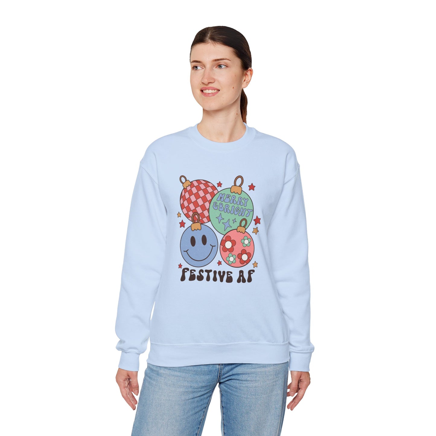 Festive AF Christmas Sweatshirt, Unisex Holiday Crewneck, Merry & Bright Winter Wear, Cozy Christmas Gift, Fun Seasonal