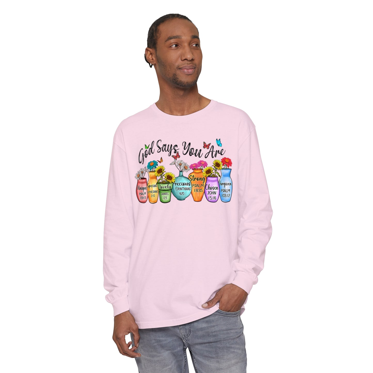 Inspirational Long Sleeve Tee - "God Says You Are" Apparel, Motivational Gift, Faith-Based Shirt, Spring Fashion, Unisex Tee