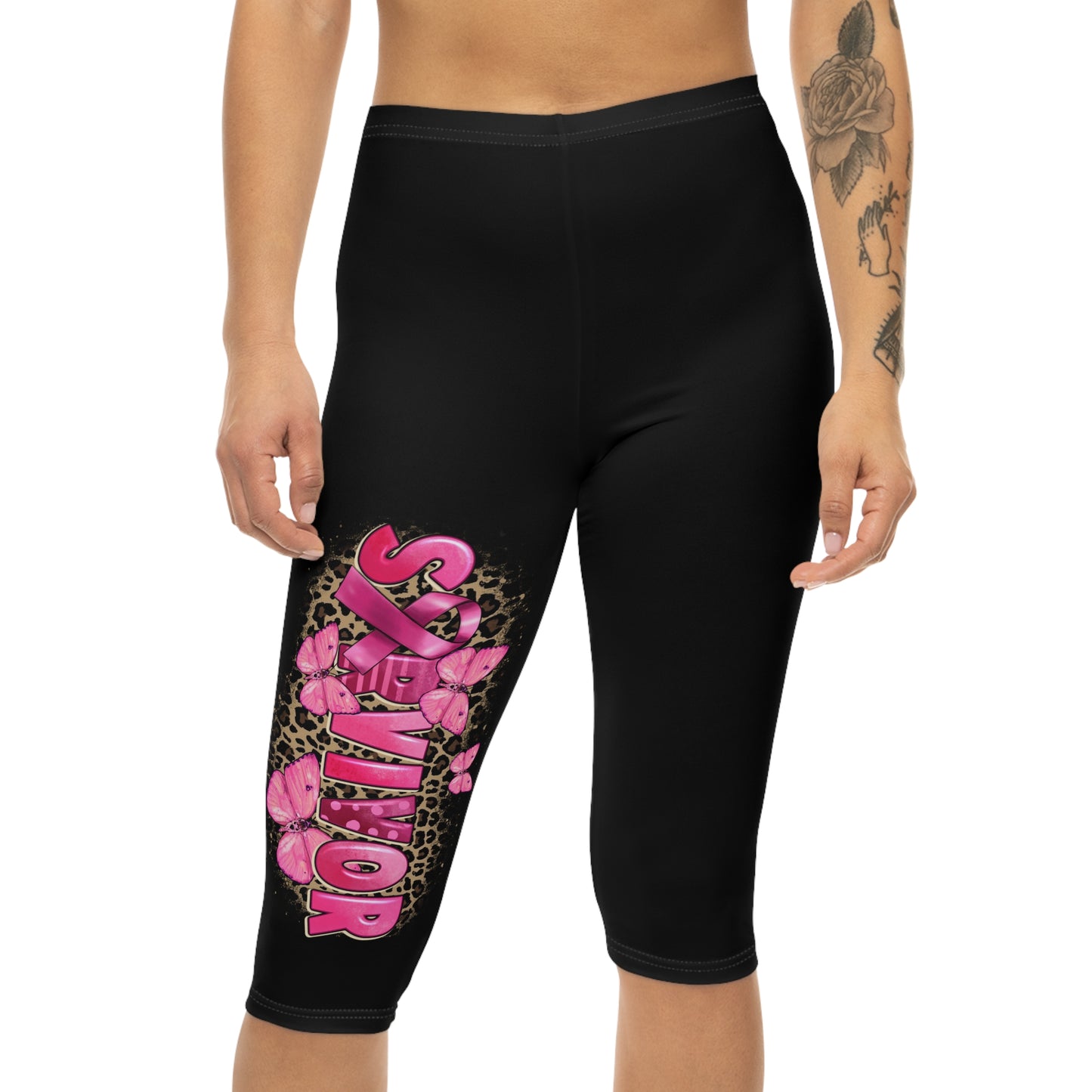 Stylish Women's Capri Leggings with 'Savior' Butterfly Design