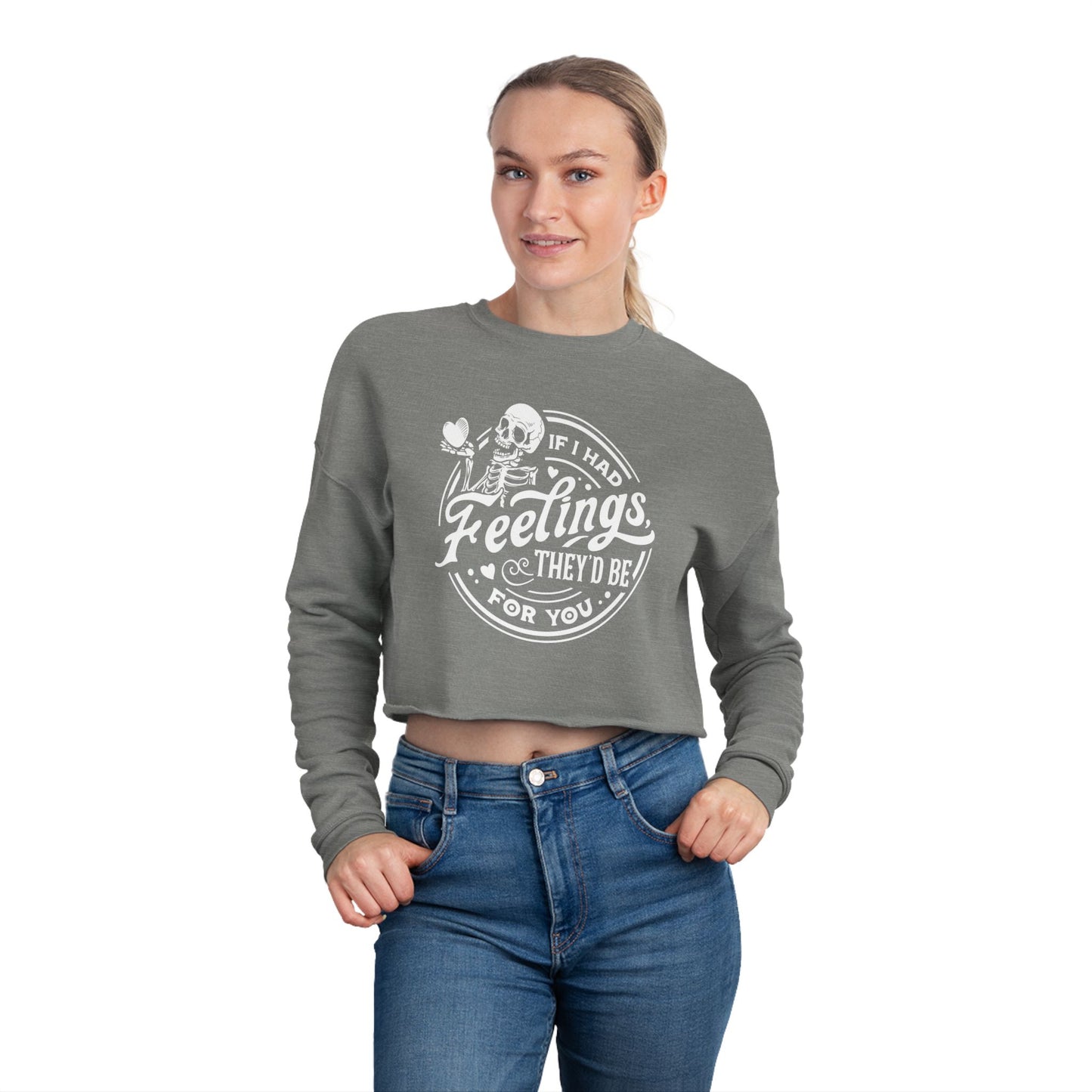 Skeleton Feelings Women's Cropped Sweatshirt - Cute and Comfy for Halloween and Everyday Wear