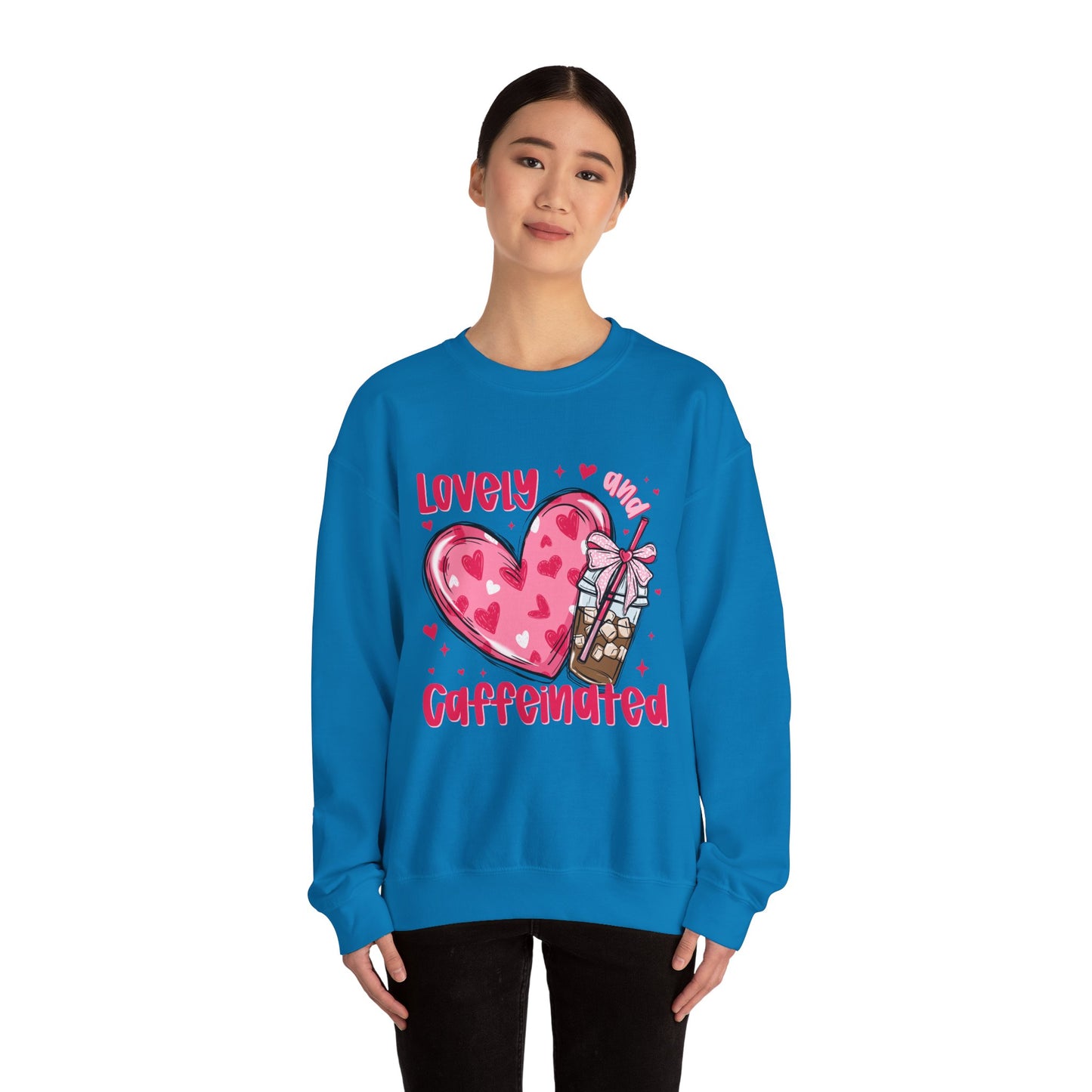 Lovely Caffeinated Unisex Crewneck Sweatshirt - Cozy Heart Design