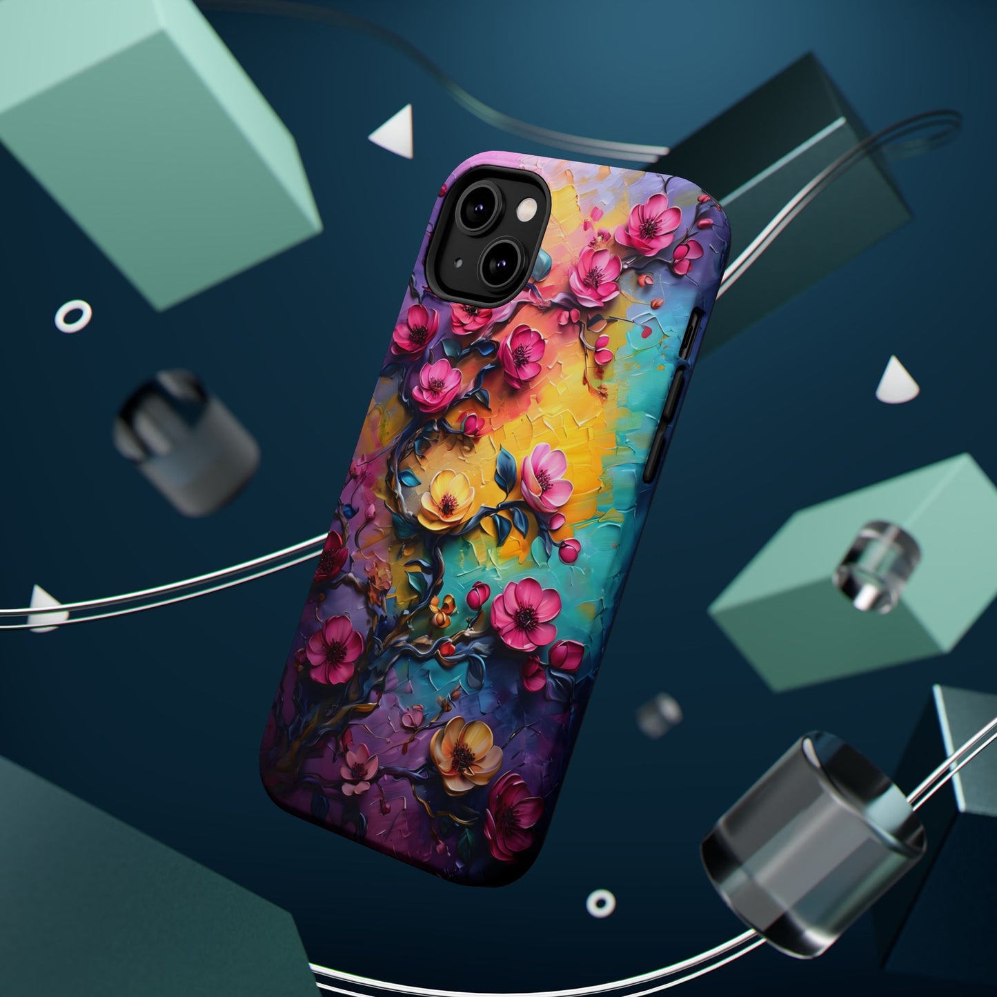 Floral Magnetic Tough Case, Vibrant Phone Cover, Durable Protection, Gift for Flower Lovers, Colorful Floral Design