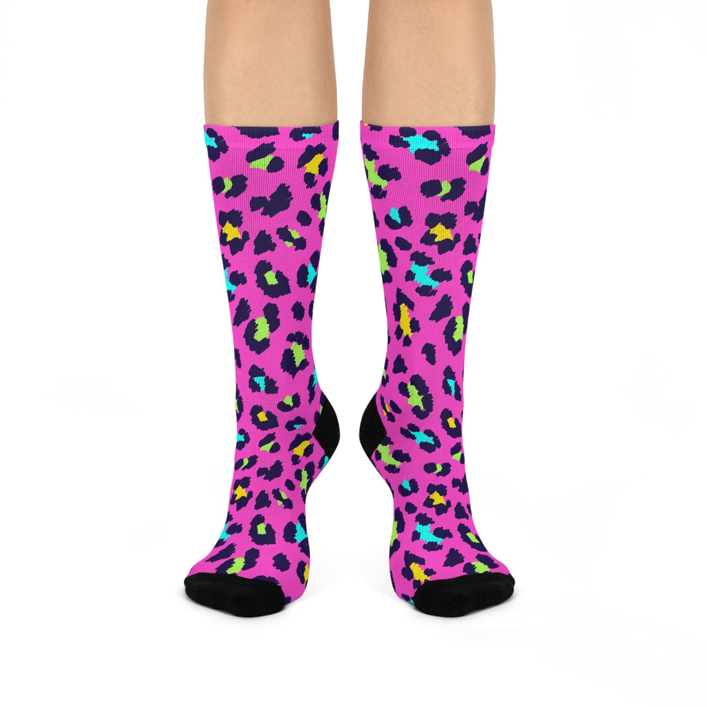 Colorful Leopard Print Cushioned Crew Socks, Fun Socks, Gift for Her, Birthday Socks, Cozy Lounge Wear, Casual Fashion