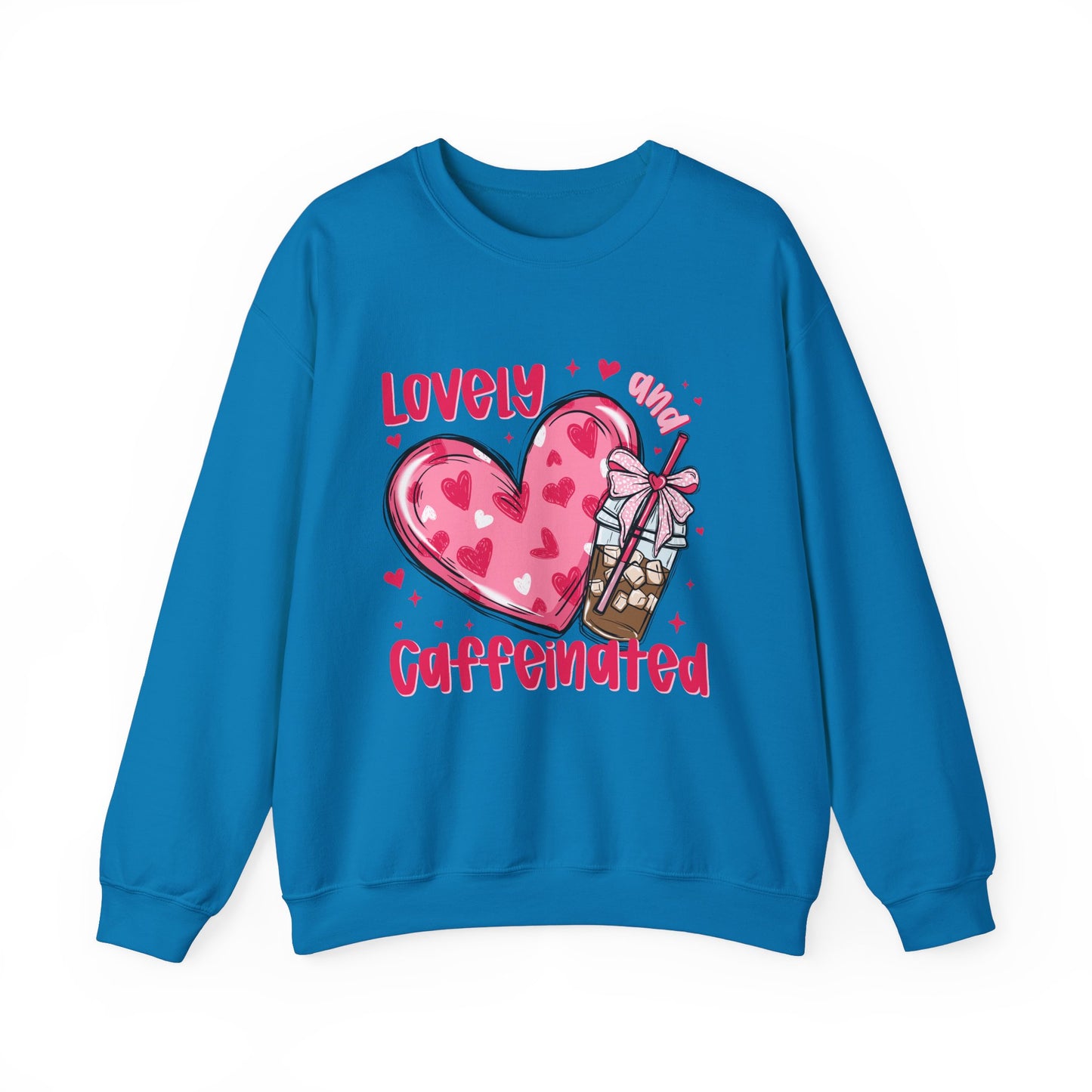 Lovely Caffeinated Unisex Crewneck Sweatshirt - Cozy Heart Design