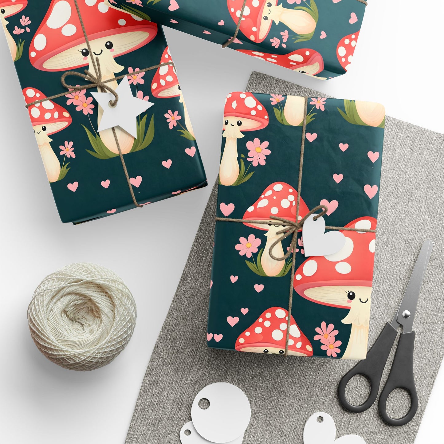 Wrapping Papers, Whimsical Mushroom Festive Gift Wrap, Birthdays, Holidays, Eco-Friendly, Floral Design, Cute Decor, Valentines Day,