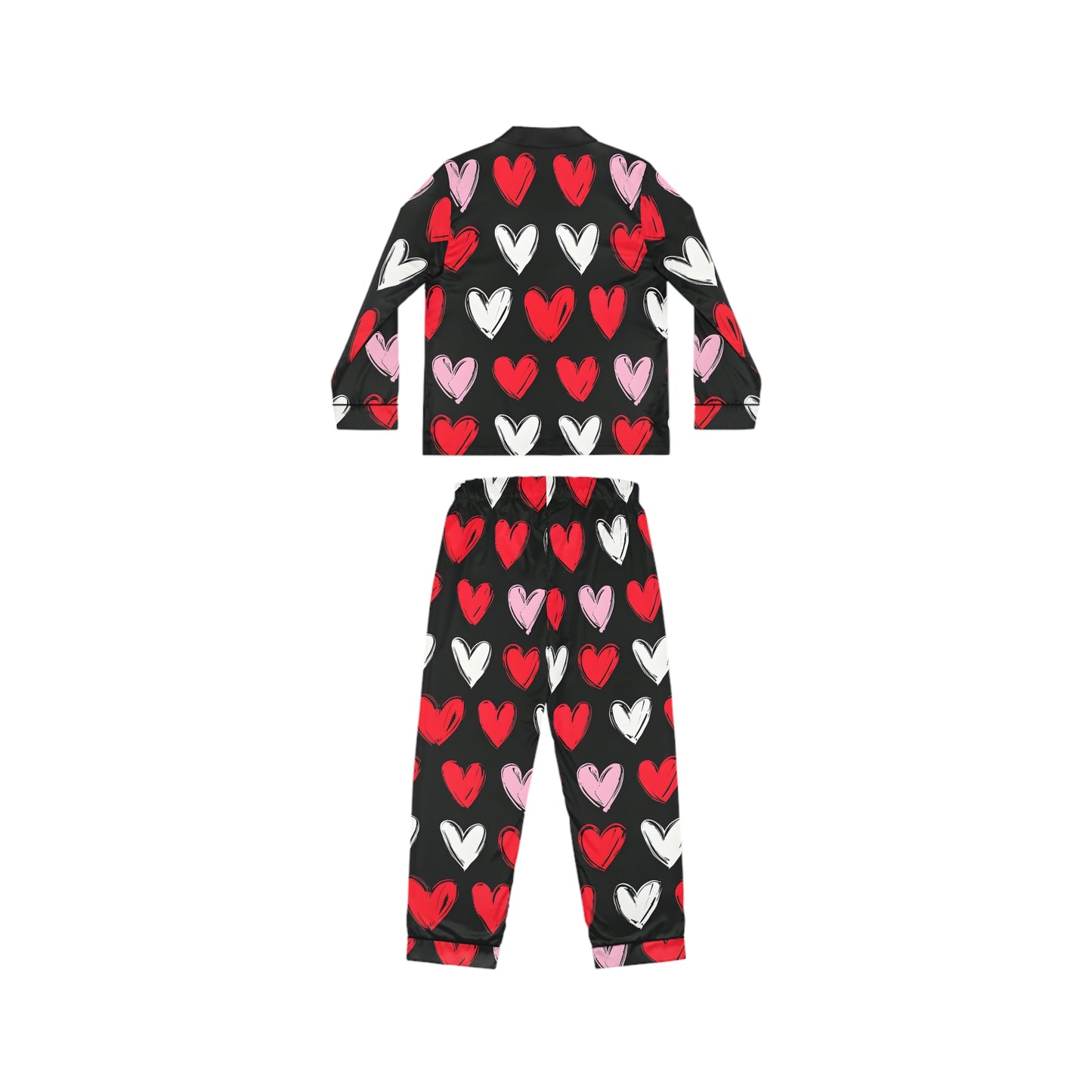 Cozy Heart Pattern Satin Pajamas for Women - Perfect for Valentine's Day & Relaxation