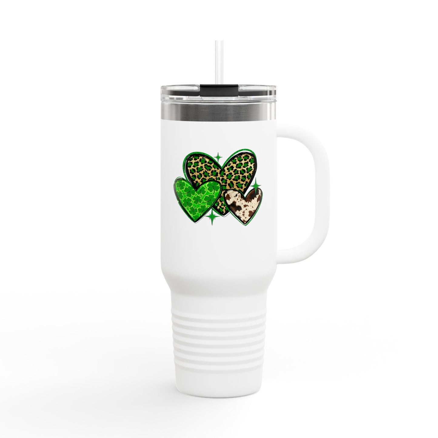 St Patricks Day Love Insulated Travel Mug, 40oz | Cute Green Heart Design | Perfect for Road Trips & Gifts | Ideal for Travel Lovers, Coffee