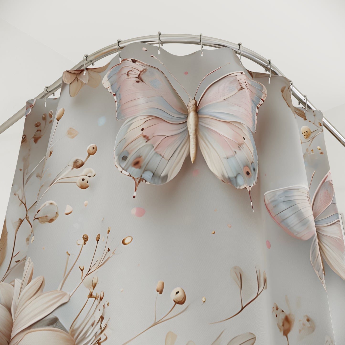 Elegant Floral Butterfly Shower Curtain, Bathroom Decor, Spring Home Accessory, Gift for Her, Nature-Inspired Design - Shower Curtains,