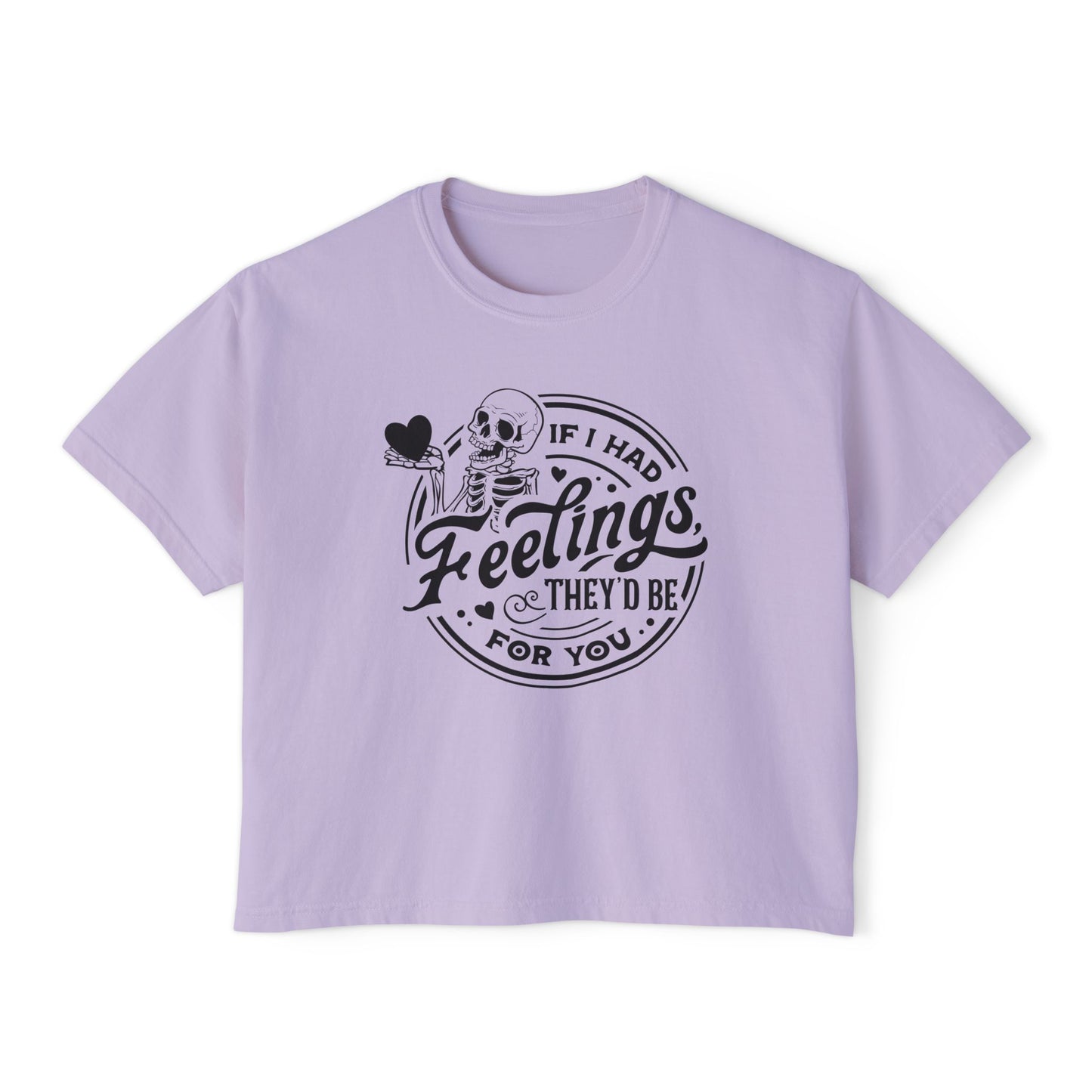 Skeleton Feelings Boxy Tee - Fun & Casual Valentine's Day Graphic Top for Women