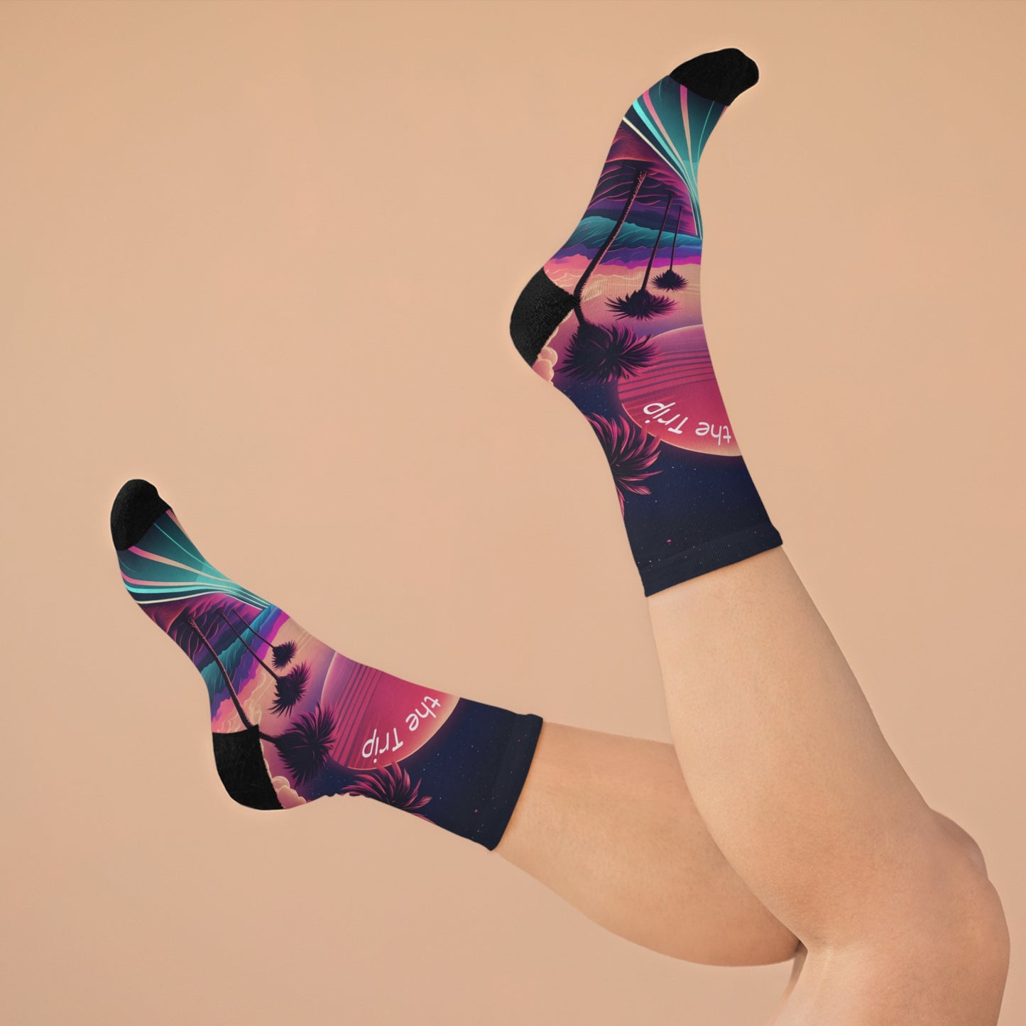 Socks, Retro Sunset Adventure Design, Eco-Friendly Gift, Summer Vibes, Unique Footwear, Travel Accessories