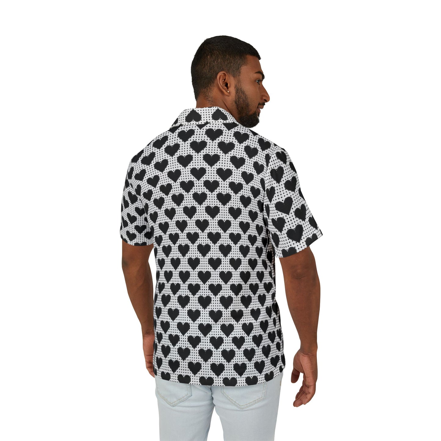 Stylish Mens Hawaiian Camp Shirt - Black Heart Design, Summer Vibes, Beachwear, Casual Wear, Vacation Outfit, Gift for Him, Valentines Day