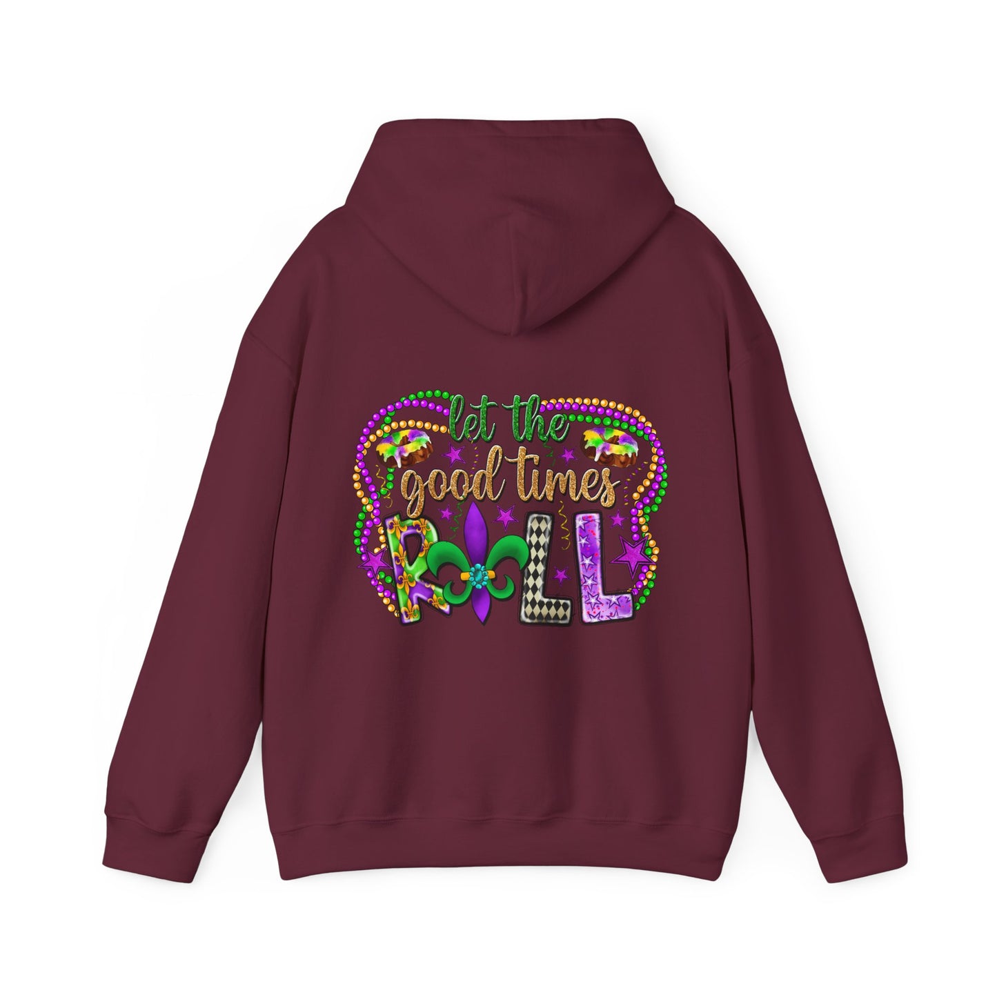 Mardi Gras Celebration Hoodie, Unisex Heavy Blend Sweatshirt, Fun Graphic Pullover, Party Apparel, Carnival Clothing, Festival Outfit