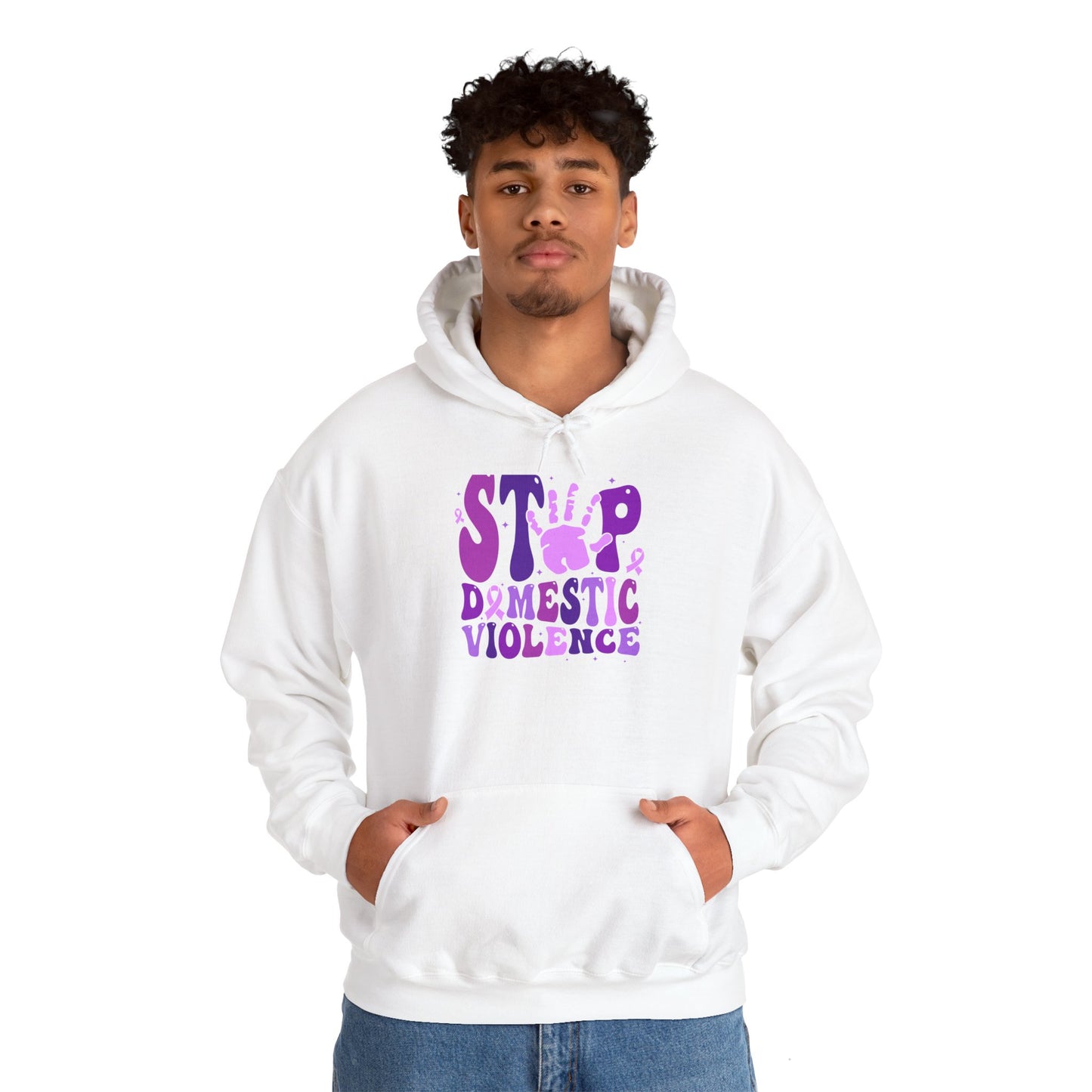 Stop Domestic Violence Hooded Sweatshirt, Unisex Awareness Hoodie, Gift for Activists, Comfort Wear for Support, Charity Sweatshirt, Purple