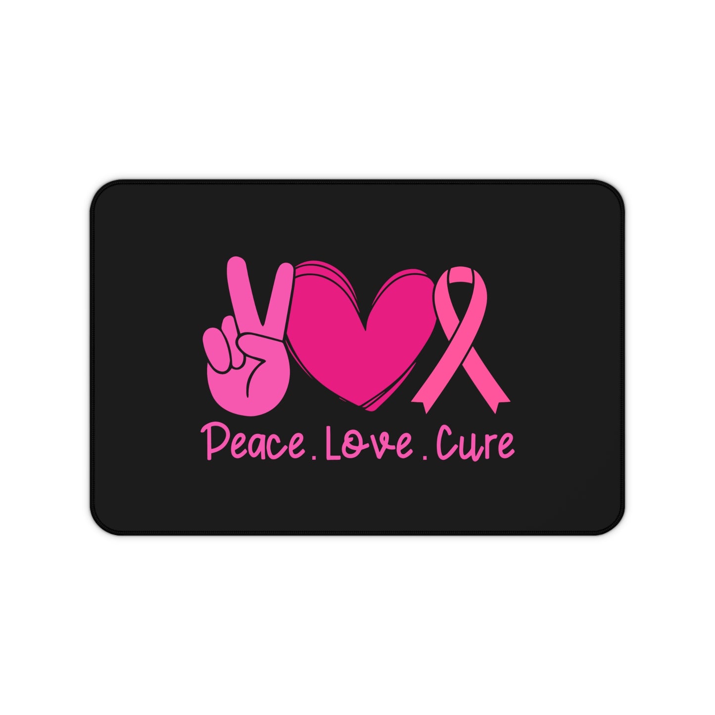 Peace Love Cure Desk Mat for Breast Cancer Awareness, Office Decor, Gift for Cancer Fighters, Supportive Desk Accessories