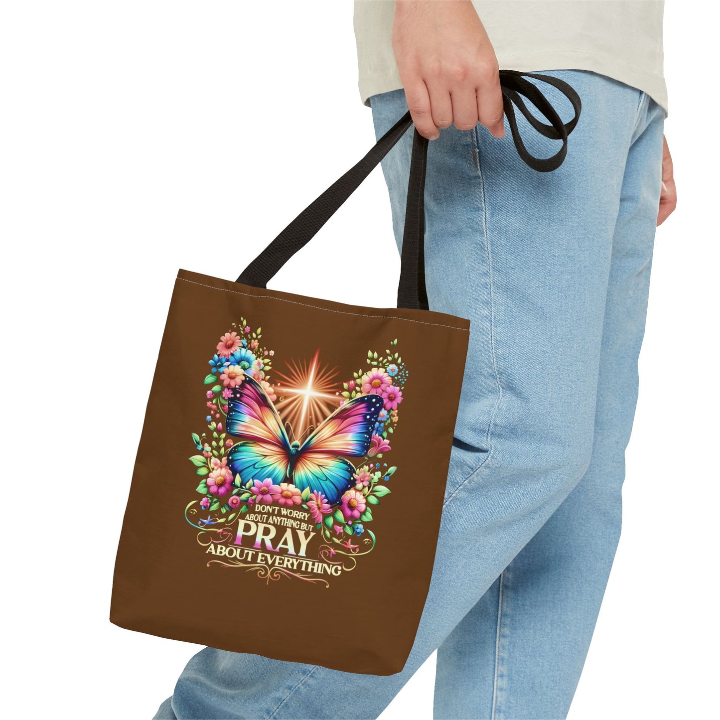 Inspirational Butterfly Tote Bag - "Don't Worry, Pray About Everything" - Motivational Gift, Eco-Friendly Tote, Reusable Shopping Bag,