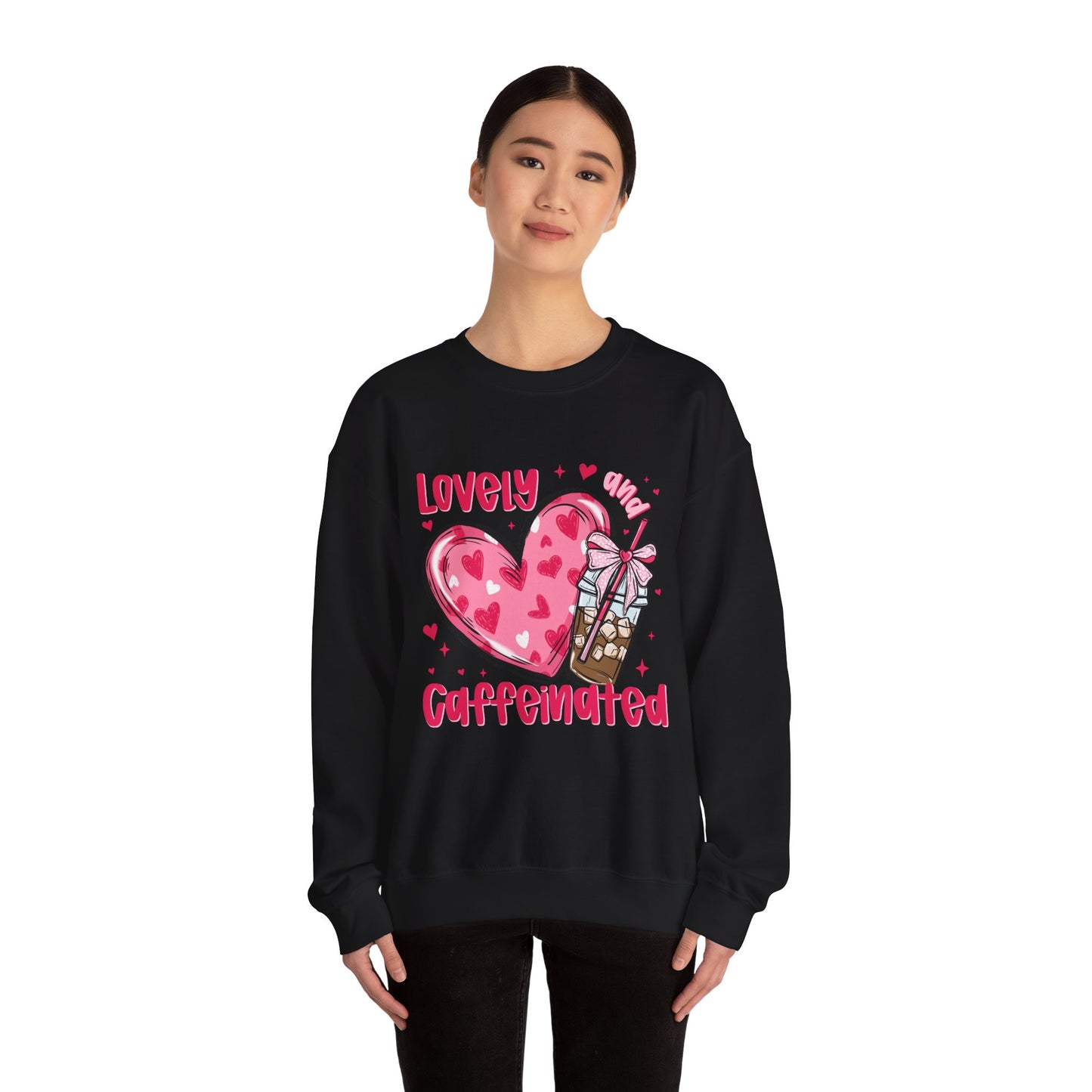 Lovely Caffeinated Unisex Crewneck Sweatshirt - Cozy Heart Design