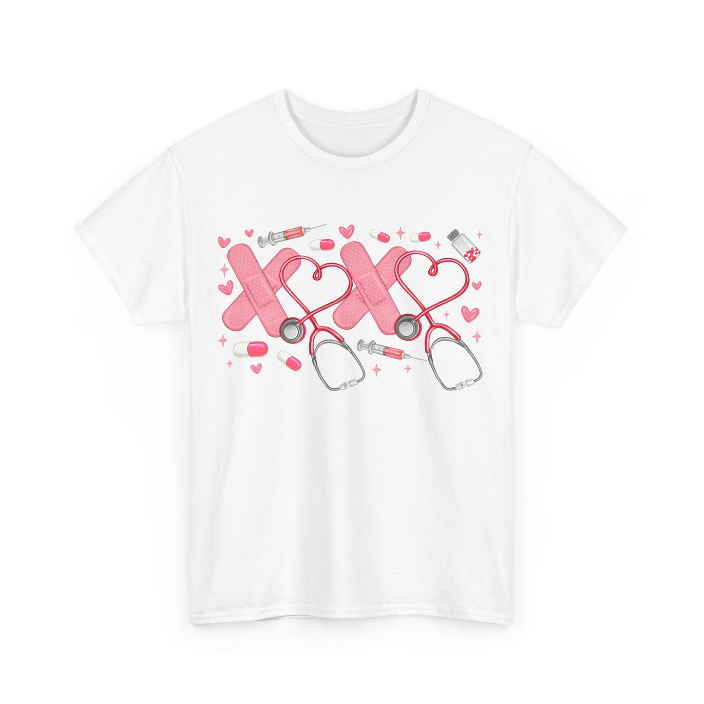 Heart & Bandage Unisex Heavy Cotton Tee, Cute Nurse Shirt, Medical Professional Gift, Casual Wear, Healthcare Apparel