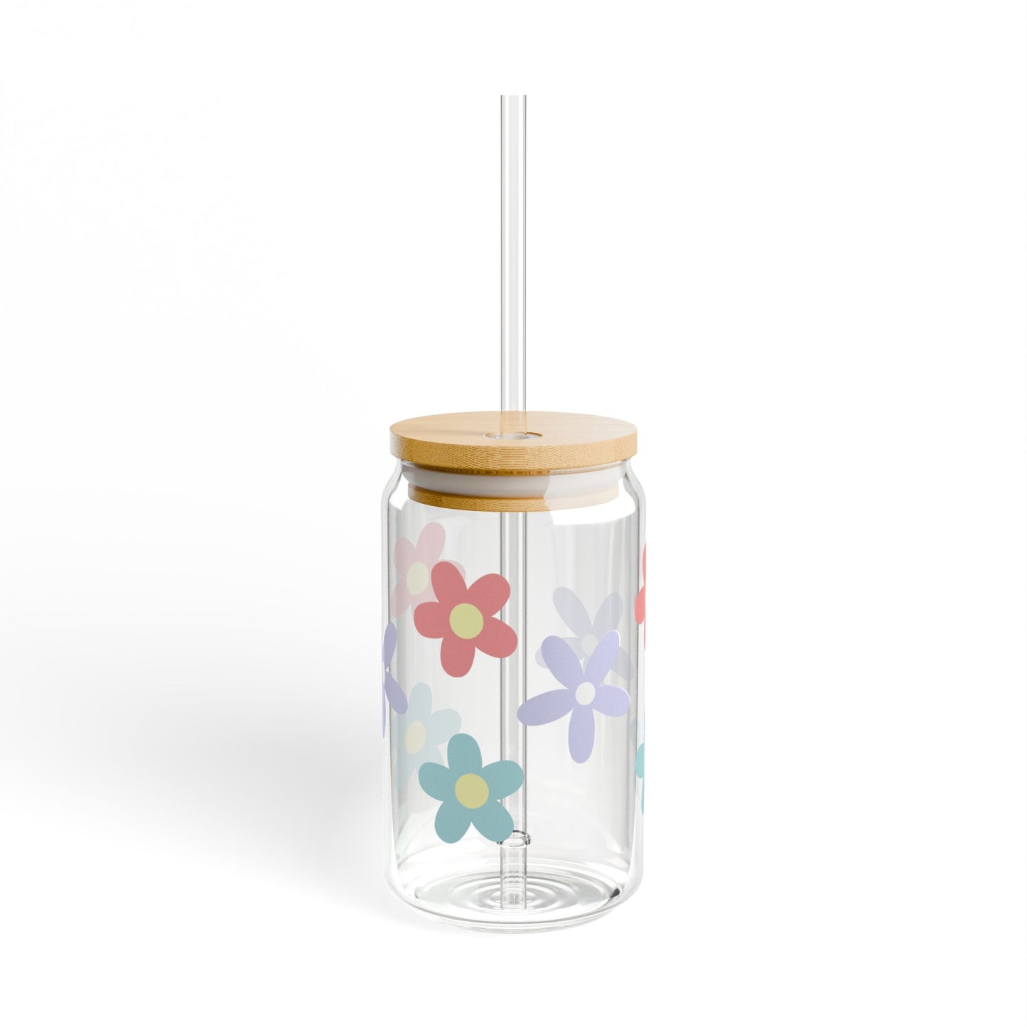 Floral Sipper Glass, 16oz - Eco-Friendly Drinkware, Perfect for Summer Picnics, Gift for Her, Reusable Glass Tumbler, Garden Party Decor