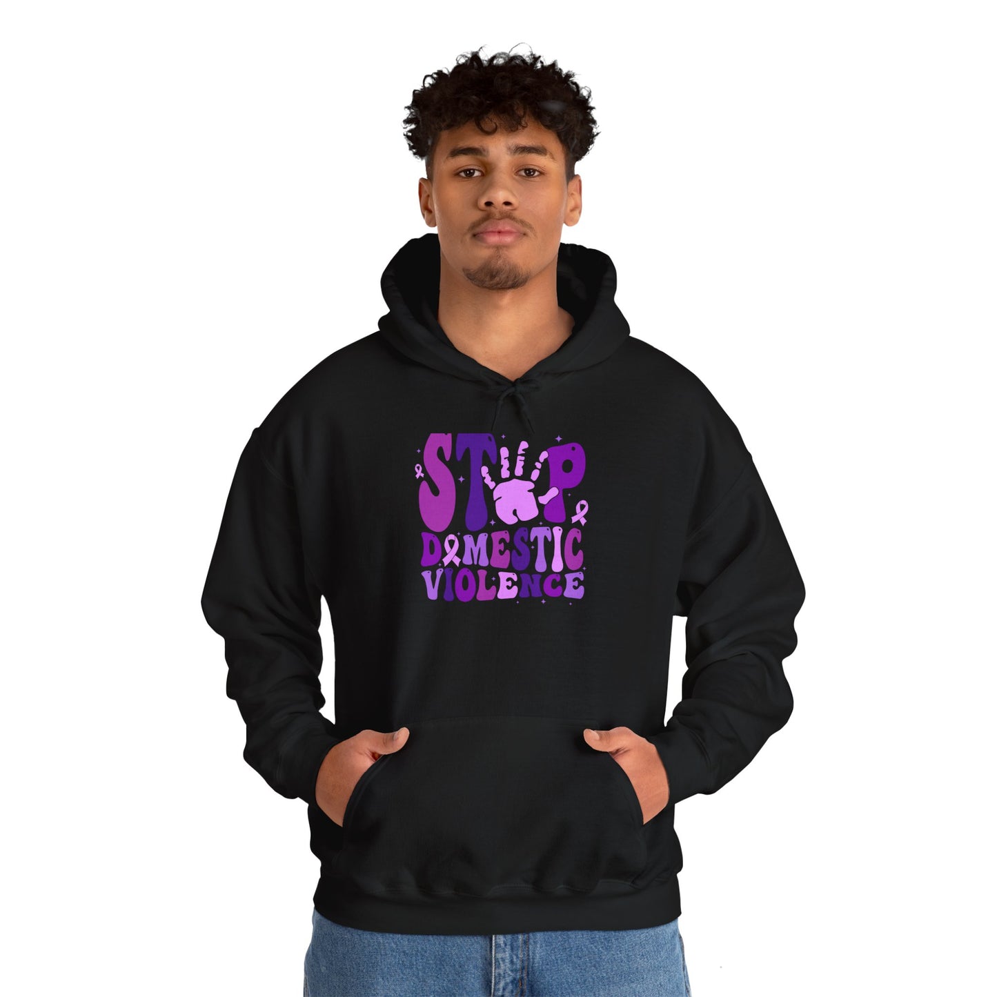 Stop Domestic Violence Hooded Sweatshirt, Unisex Awareness Hoodie, Gift for Activists, Comfort Wear for Support, Charity Sweatshirt, Purple