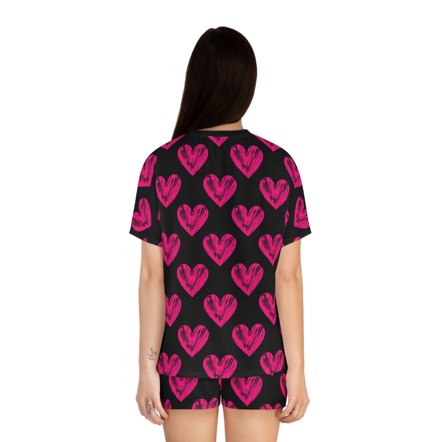 Heart Printed Women's Short Pajama Set - Cute and Comfy Sleepwear for Valentine's Day