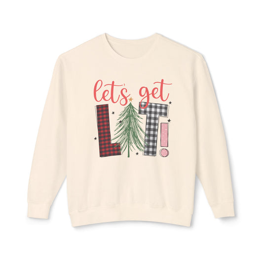 Let's Get Lit Sweatshirt, Cozy Crewneck Top for Holidays, Gift for Her, Christmas Apparel, Festive Shirt