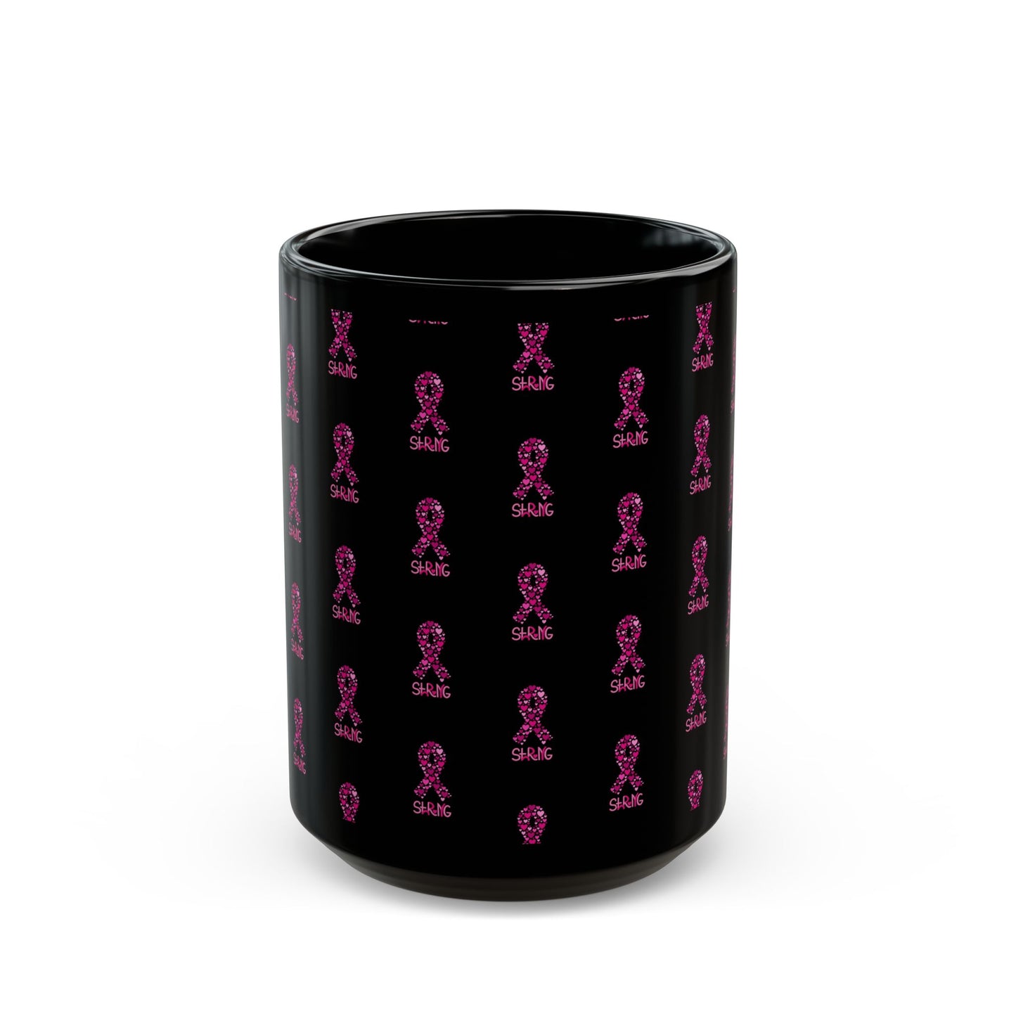 Pink Ribbon Support Mug, Cancer Awareness Coffee Cup, Breast Cancer Fighters Gift, Encouragement, Thoughtful Present, Black Mug 11oz 15oz