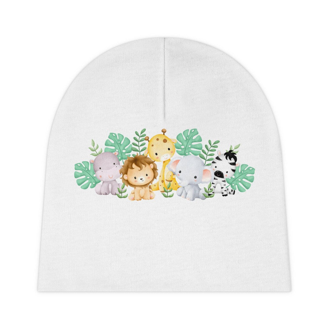 Adorable Safari Animal Crew Onesie and Beanie Set – Playful Baby Outfit