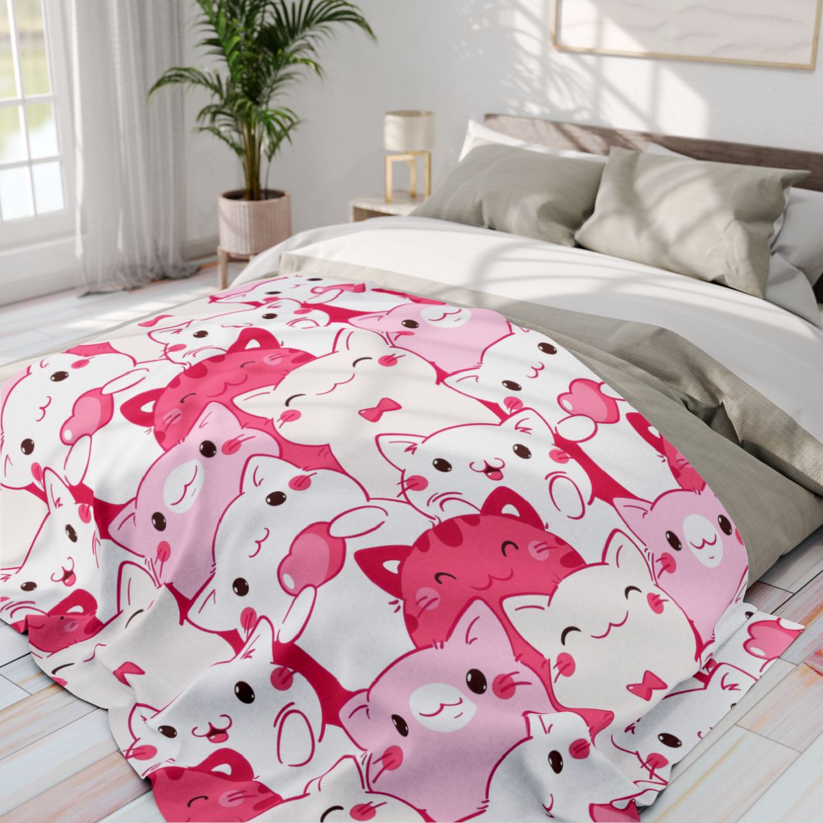 Adorable Cat Themed Fleece Blanket and Pillow - Perfect Gift Set