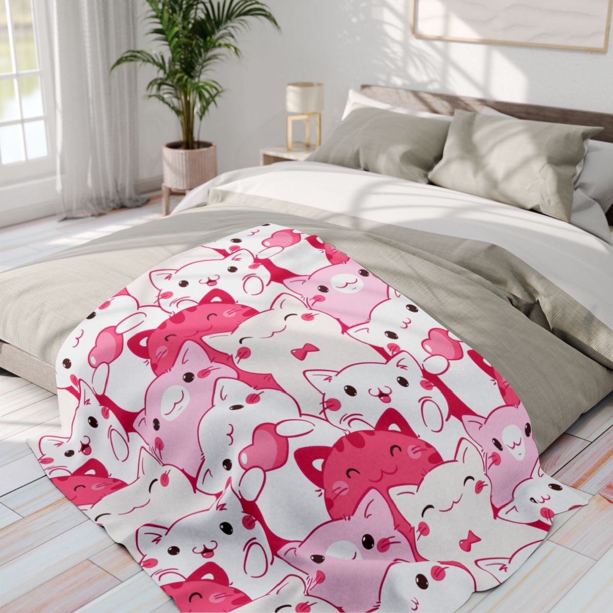 Adorable Cat Themed Fleece Blanket and Pillow - Perfect Gift Set